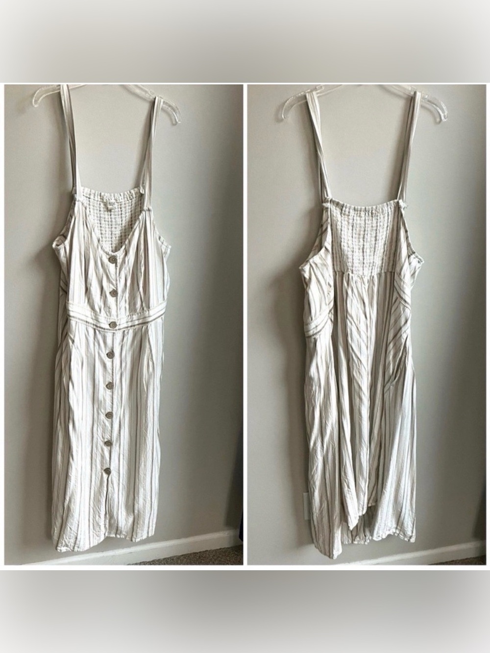 a.n.a. Rayon & Linen Blend Dress with Pockets Cream with Brown Stripes 2X